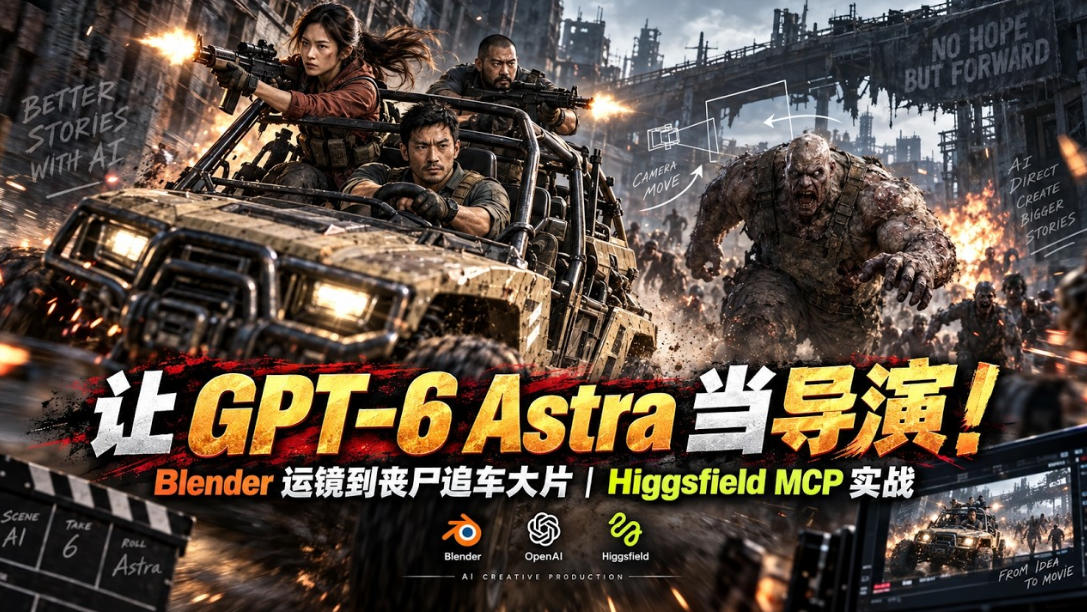 让GPT-6 Astra当导演！Blender运镜到丧尸追车大片｜Higgsfield MCP实战-副业网