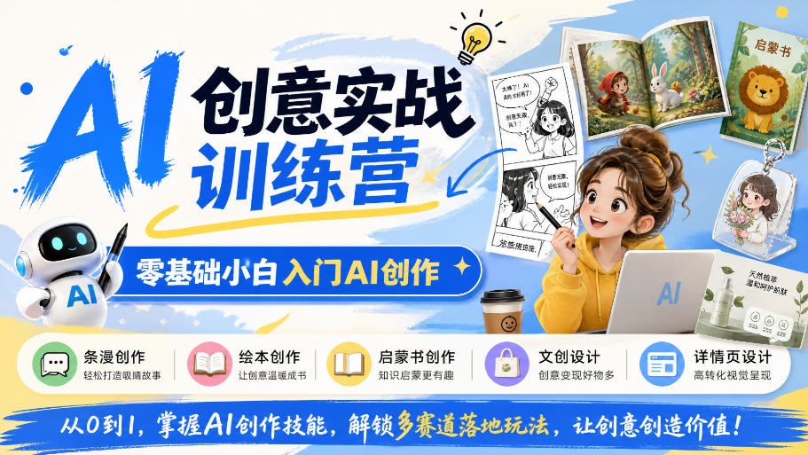 AI创意实战训练营,零基础小白入门AI创作,解锁条漫、绘本、启蒙书、文创、详情页多赛道落地玩法-副业网