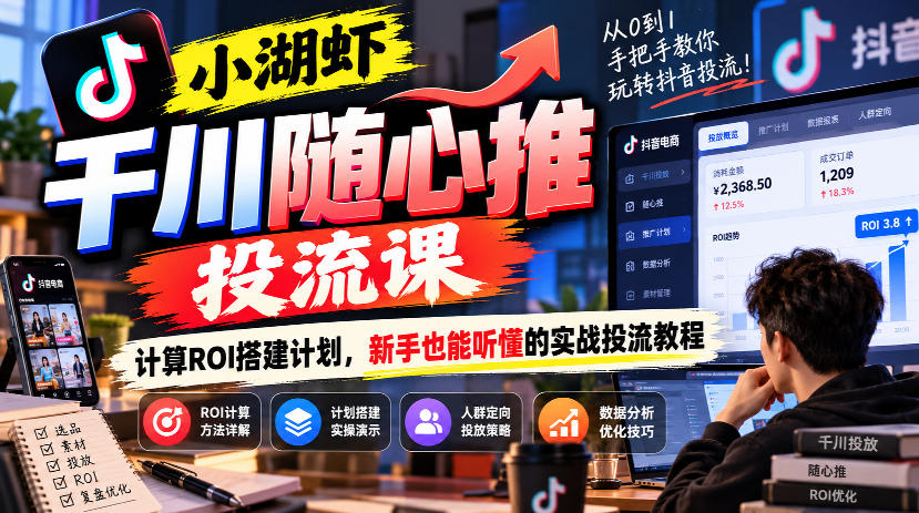 小湖虾千川随心推投流课，计算ROI搭建计划，新手也能听懂的实战投流教程-副业网