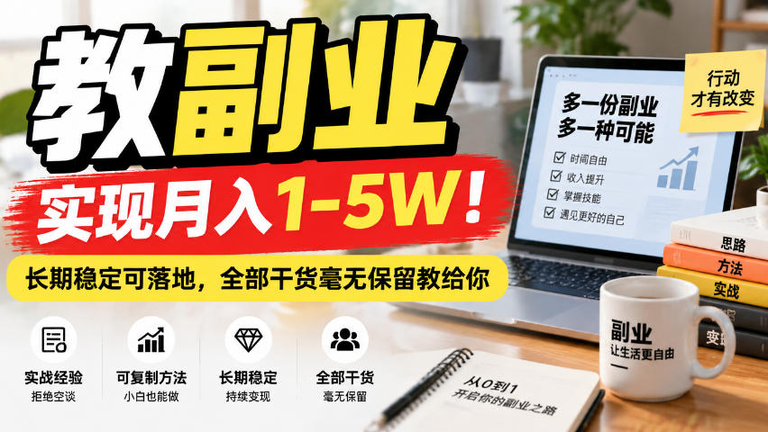 “教副业”实现月入1-5W!长期稳定可落地,全部干货毫无保留教给你【揭秘】-副业网
