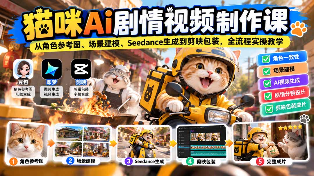图片[2]-猫咪AI剧情视频制作课：从角色参考图、场景建模、Seedance生成到剪映包装，全流程实操教学-副业网
