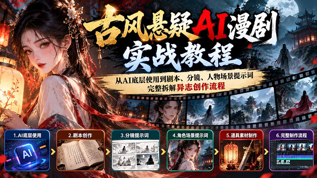 古风悬疑AI漫剧实战教程:从AI底层使用到剧本、分镜、人物场景提示词,完整拆解异志创作流程-副业网