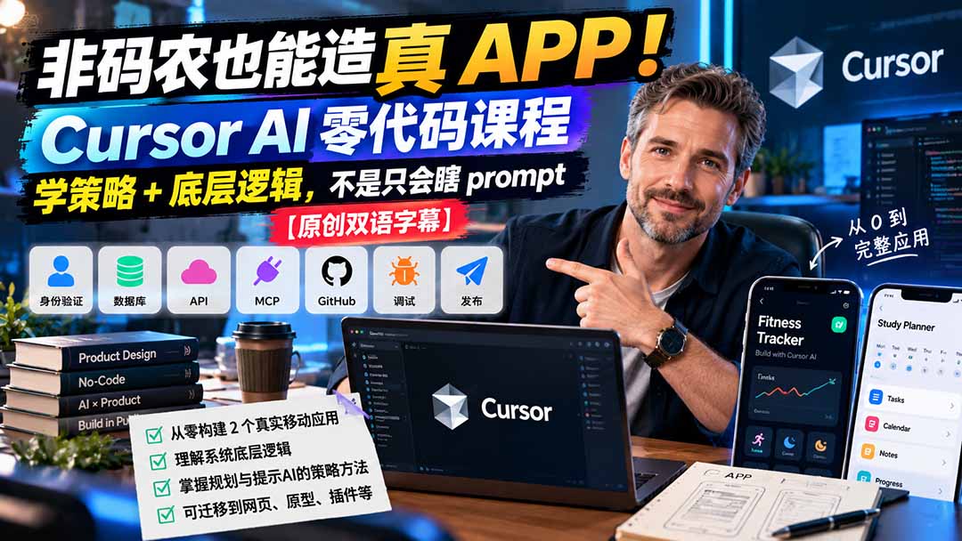 非码农也能造真 APP!Cursor AI 零代码课程:学策略 + 底层逻辑,不是只会瞎 prompt【原创双语字幕】-副业网