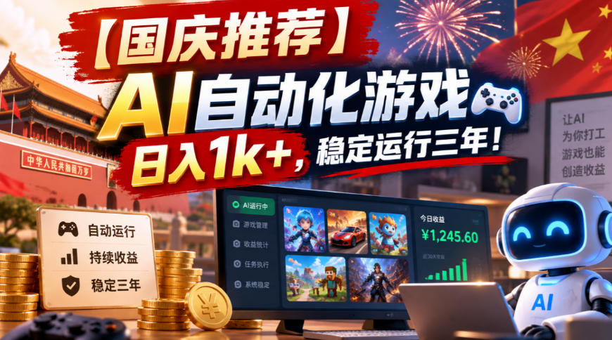 【国庆推荐】AI自动化游戏,日入1k+,操作简单,稳定运行三年!【揭秘】-副业网