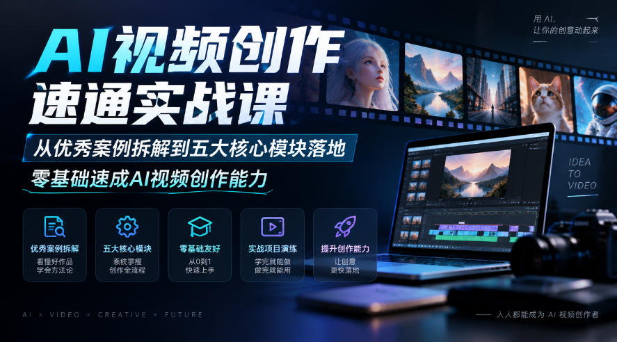 AI视频创作速通实战课｜从优秀案例拆解到五大核心模块落地，零基础速成AI视频创作能力-副业网