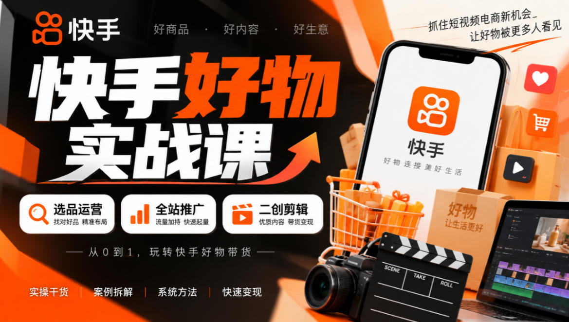 快手好物实战课｜选品运营+全站推广+二创剪辑带货变现-副业网