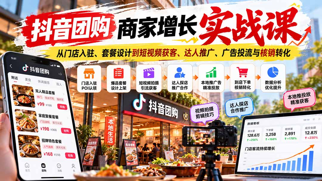 图片[2]-抖音团购商家增长实战课：从门店入驻、套餐设计到短视频获客、达人推广、广告投流与核销转化-副业网