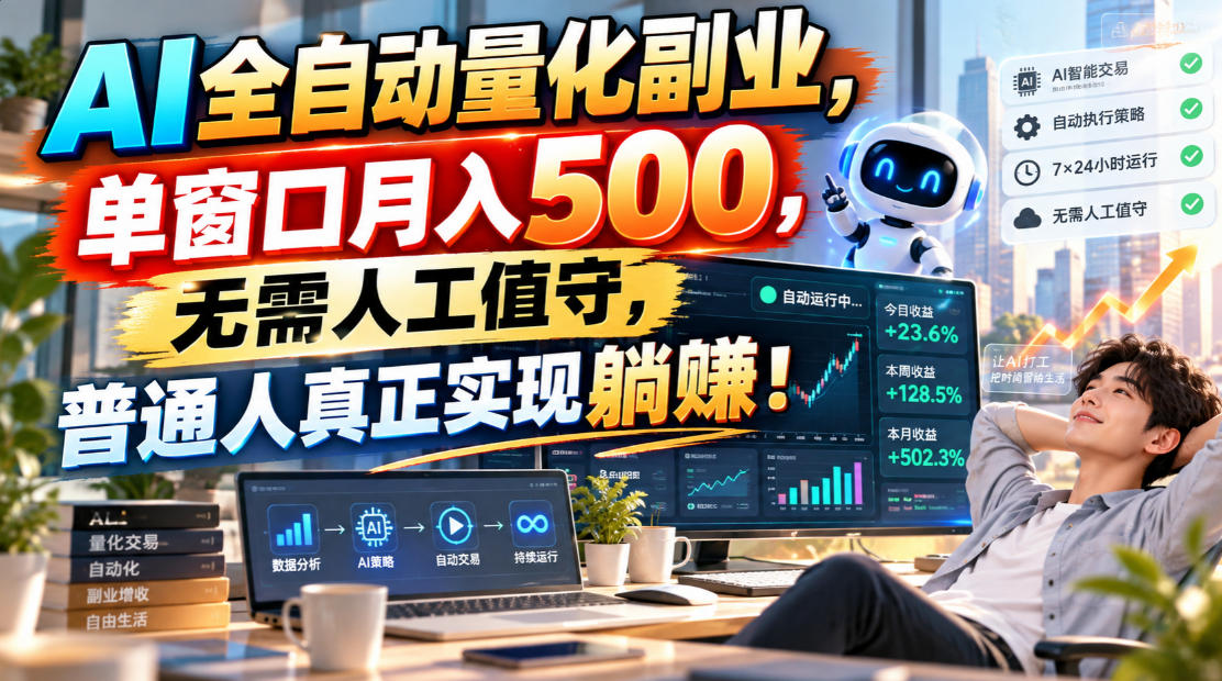 AI全自动量化副业,单窗口月入500,无需人工值守,普通人真正实现躺賺!-副业网
