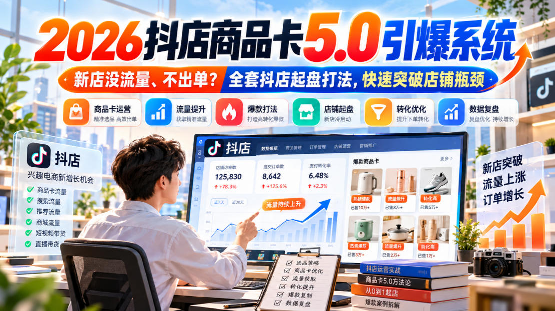 2026抖店商品卡5.0引爆店铺流量,新店没流量、不出单?全套抖店起盘打法,快速突破店铺瓶颈-副业网