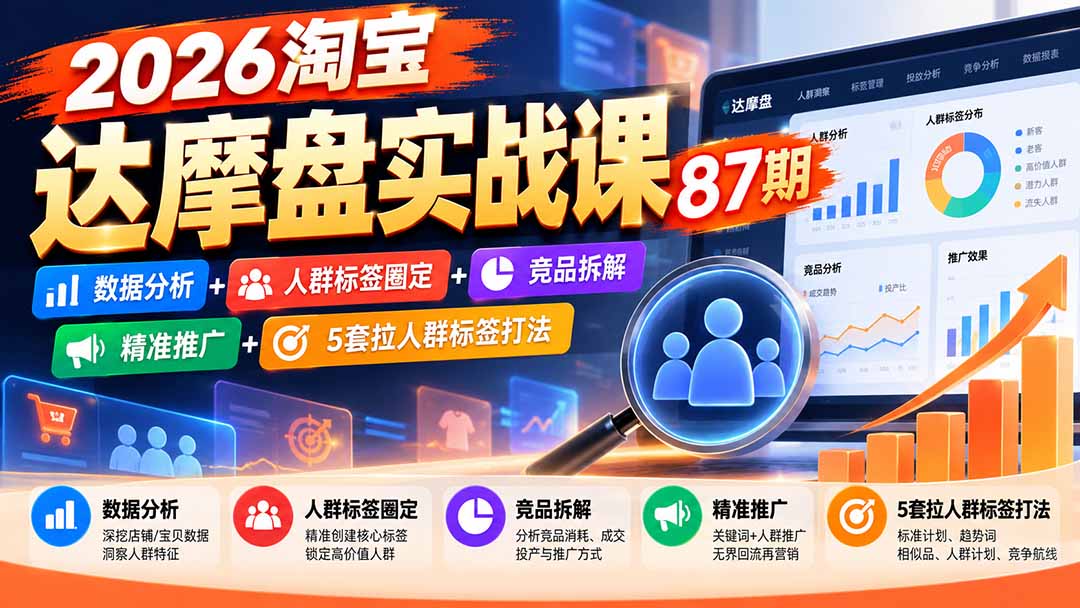 图片[2]-2026淘宝达摩盘实战课87期：数据分析+人群标签圈定+竞品拆解+精准推广+5套拉人群标签打法-副业网