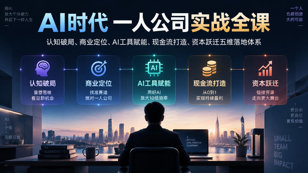 AI时代一人公司实战全课|认知破局、商业定位、AI工具赋能、现金流打造、资本跃迁五维落地体系-副业网