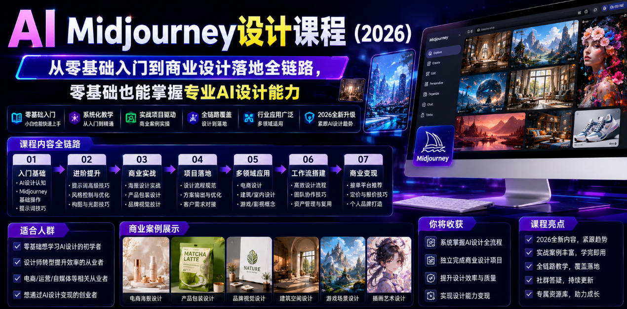 AI Midjourney设计课程(2026),从零基础入门到商业设计落地全链路,零基础也能掌握专业AI设计能力(更新1007)-副业网