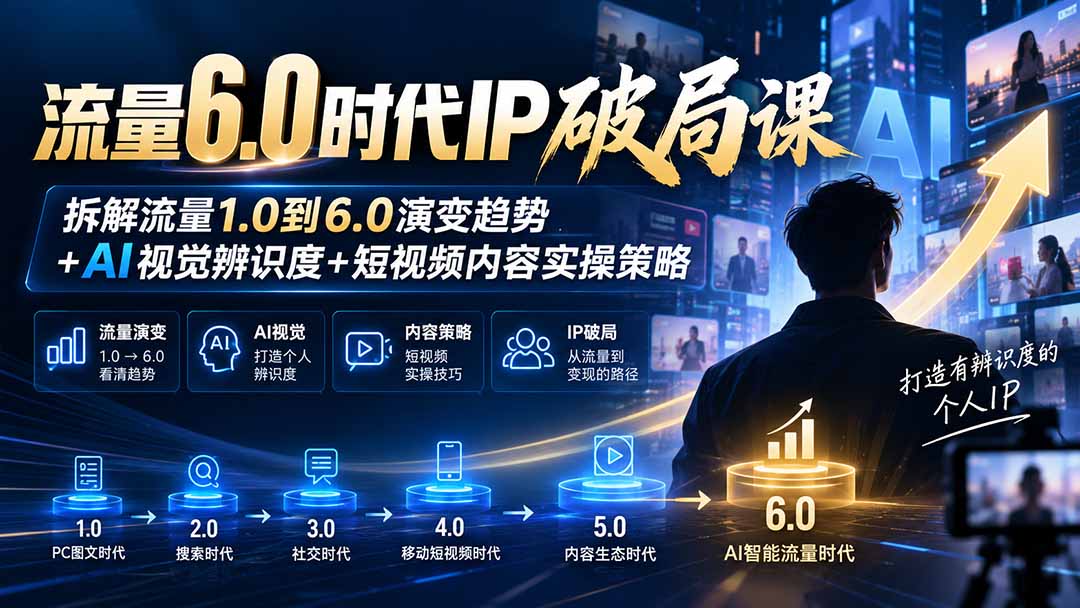 流量6.0时代IP破局课:拆解流量1.0到6.0演变趋势+AI视觉辨识度+短视频内容实操策略-副业网
