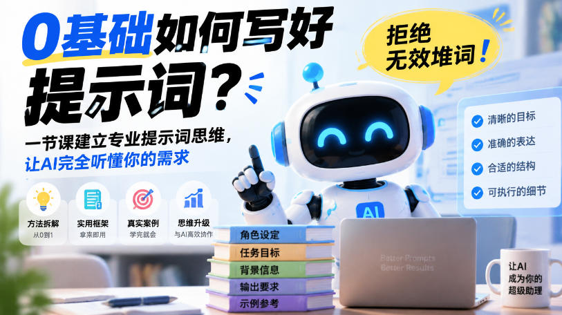 0基础如何写好提示词,拒绝无效堆词!一节课建立专业提示词思维,让AI完全听懂你的需求-副业网
