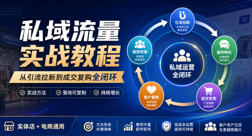 私域流量实战教程,从引流拉新到成交复购全闭环,实体店电商通用-副业网
