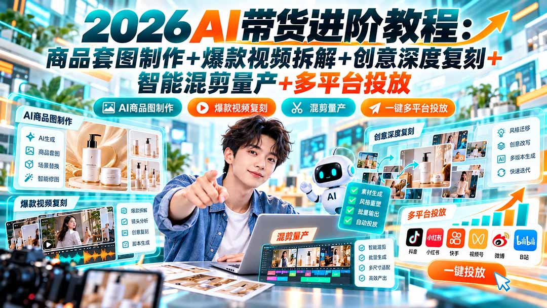 图片[2]-2026AI带货进阶教程：商品套图制作+爆款视频拆解+创意深度复刻+智能混剪量产+多平台投放-副业网