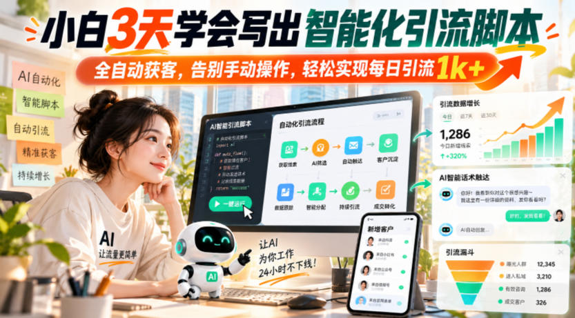 小白3天学会写出智能化引流脚本,全自动获客,告别手动操作,轻松实现每日引流1k+-副业网