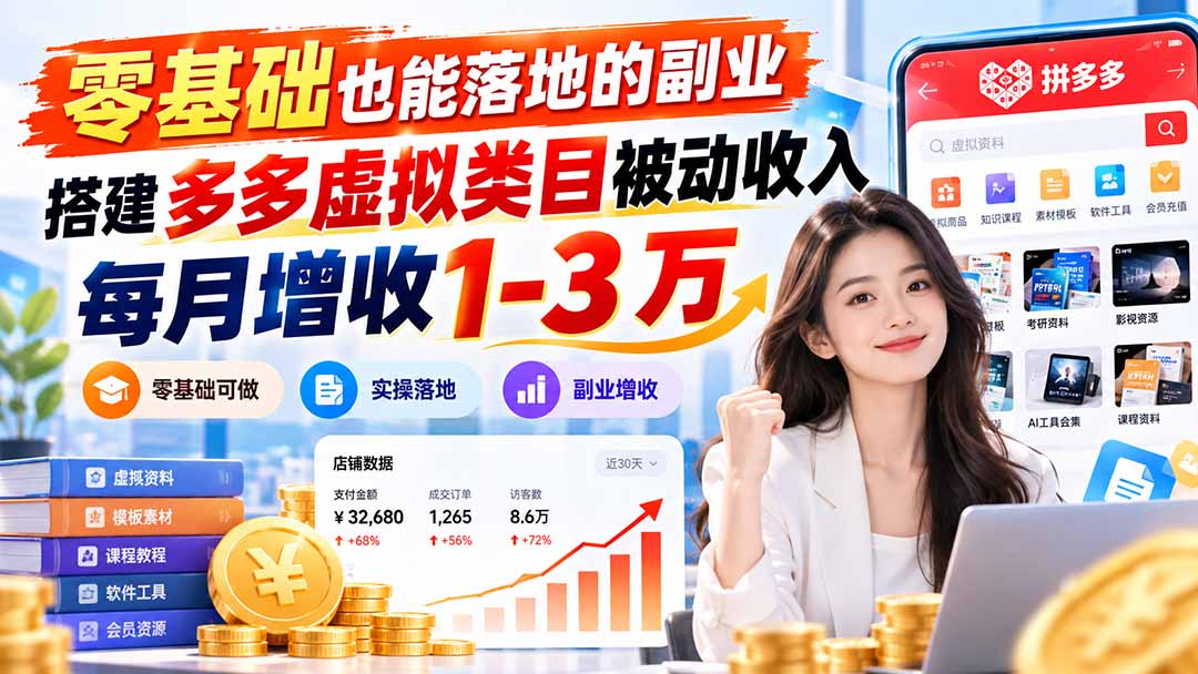 零基础也能落地的副业,搭建多多虚拟类目被动收入,每月增收 1-3 万-副业网