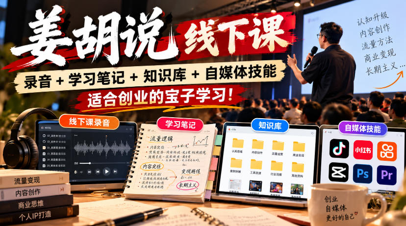 姜胡说线下课录音+学习笔记+知识库+自媒体技能,适合创业的宝子学习!-副业网