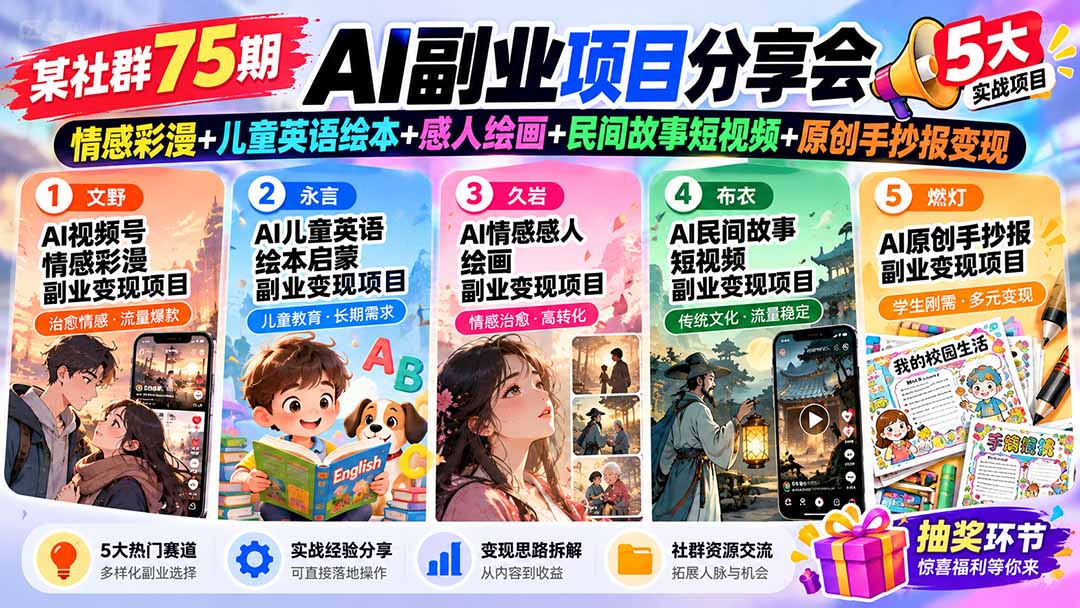 图片[2]-某社群75期AI副业项目分享会：情感彩漫+儿童英语绘本+感人绘画+民间故事短视频+原创手抄报变现-副业网