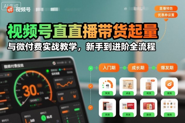 视频号直播带货起量与微付费实战教学,新手到进阶全流程(更新26年10月)-副业网