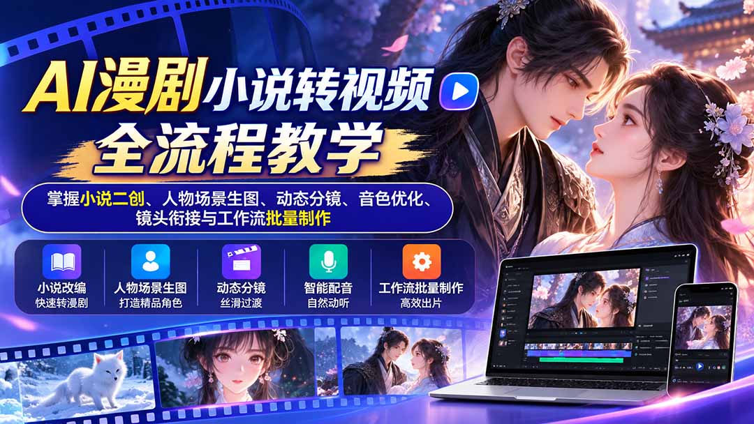 AI漫剧小说转视频全流程教学：掌握小说二创、人物场景生图、动态分镜、音色优化、镜头衔接与工作流批量制作-副业网