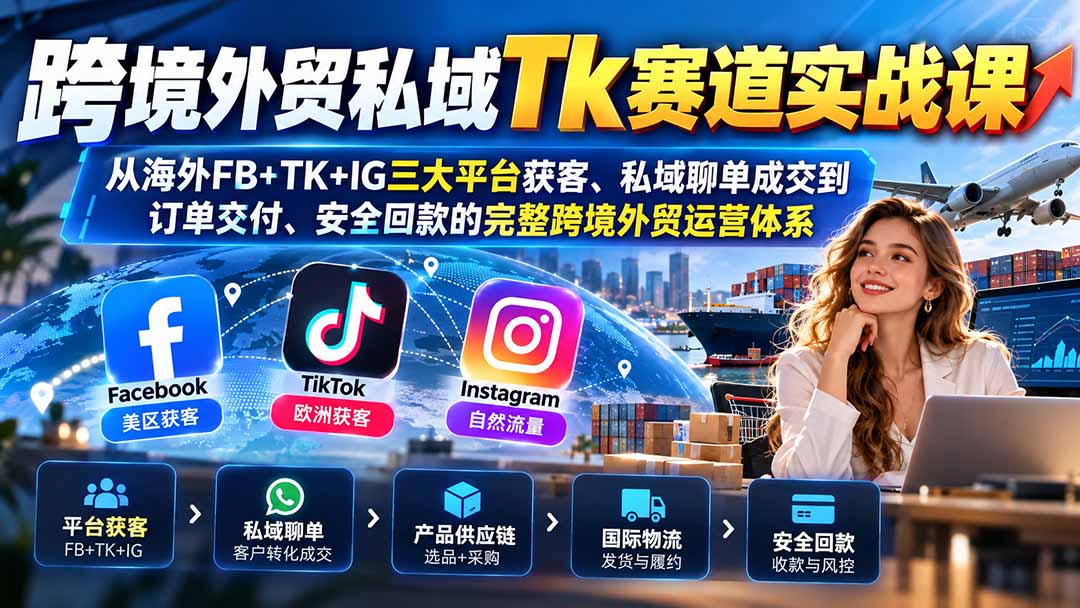 图片[2]-跨境外贸私域Tk赛道实战课：从海外FB+TK+IG三大平台获客、私域聊单成交到订单交付、安全回款的完整跨境外贸运营体系-副业网