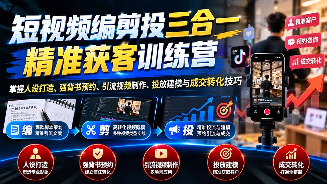图片[2]-短视频编剪投三合一精准获客训练营：掌握人设打造、强背书预约、引流视频制作、投放建模与成交转化技巧-副业网