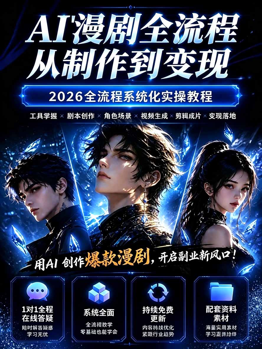图片[3]-【无水印】2026AI漫剧创作与商业变现掘金营：打通选题→AI编剧→角色场景→自动分镜→视频生成→剪辑发布→运营变现-副业网