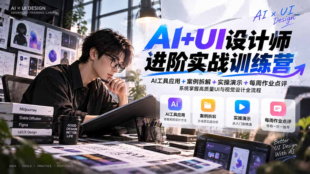 图片[2]-【无水印】AI+UI设计师进阶训练营-第4期：AI工具应用+案例拆解+实操演示+作业点评，掌握高质量UI与视觉设计全流程-副业网