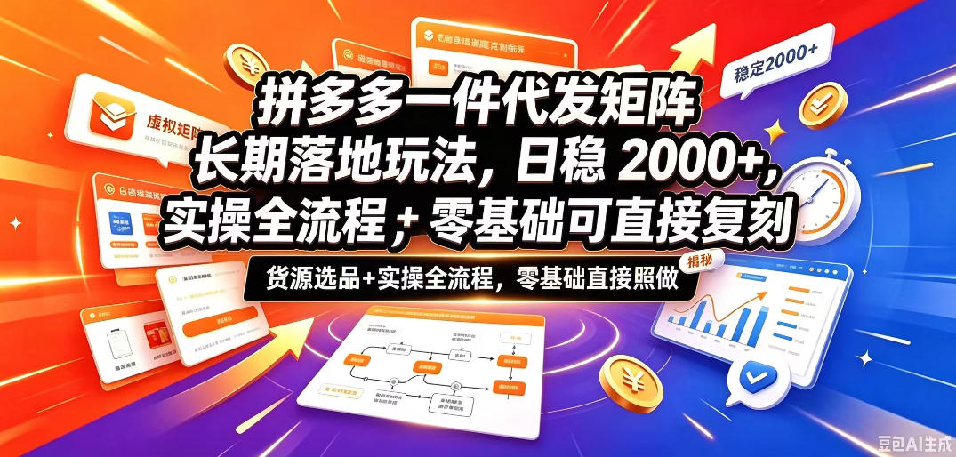 拼多多一件代发矩阵长期落地玩法,日稳入2k+,选品货源+实操全流程,零基础可直接复刻【拆解】-副业网
