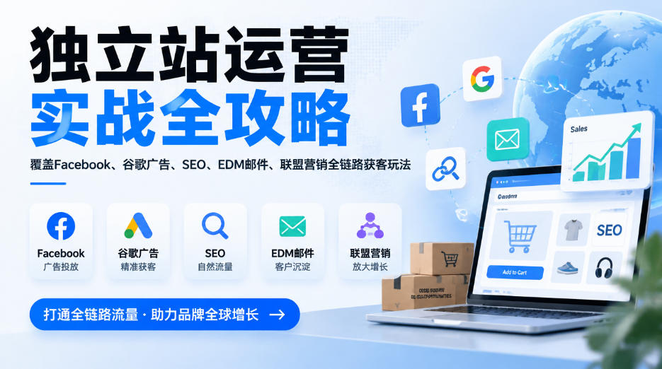 独立站运营实战全攻略,覆盖Facebook、谷歌广告、SEO、EDM邮件、联盟营销全链路获客玩法(更新2026)-副业网