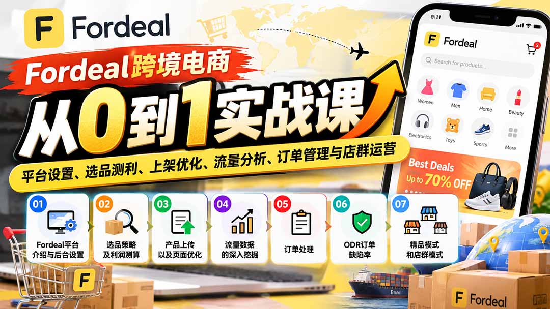 Fordeal跨境电商从0到1实战课：平台设置、选品测利、上架优化、流量分析、订单管理与店群运营-副业网
