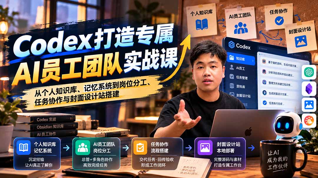 【无水印】Codex打造专属AI员工团队实战课：从个人知识库、记忆系统到岗位分工、任务协作与封面设计站搭建-副业网