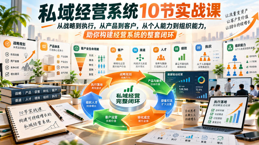私域经营系统10节实战课，从战略到执行，从产品到客户，从个人能力到组织能力，助你构建经营系统的整套闭环-副业网