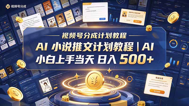 最新视频号分成计划教程｜AI 小说推文，小白上手当天日入 500+-副业网