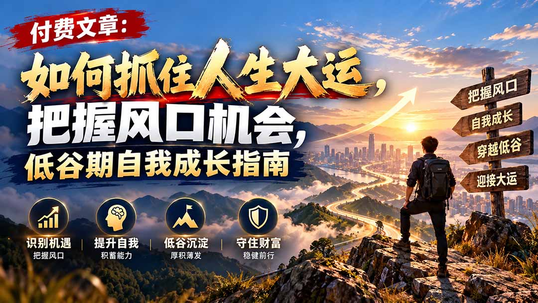 付费文章:如何抓住人生大运,把握风口机会,低谷期自我成长指南-副业网