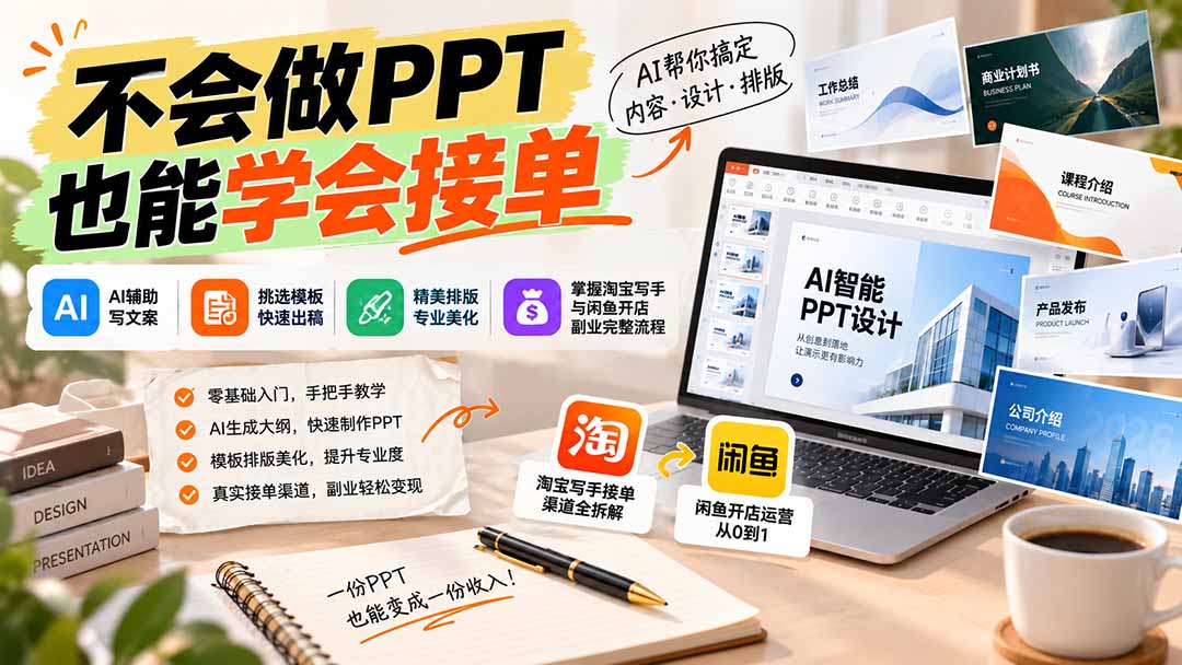 图片[2]-不会做PPT也能学会接单：AI辅助写文案、挑模板、做排版，掌握淘宝写手与闲鱼开店副业完整流程-副业网