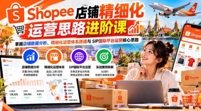 Shopee店铺精细化运营思路进阶课,掌握店铺数据分析、精细化运营体系搭建与SIP国际平台运营核心思路-副业网