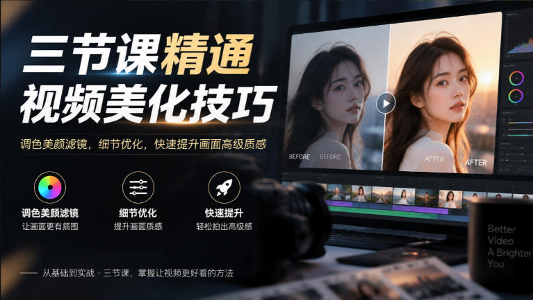 三节课精通视频美化技巧｜调色美颜滤镜，细节优化，快速提升画面高级质感-副业网