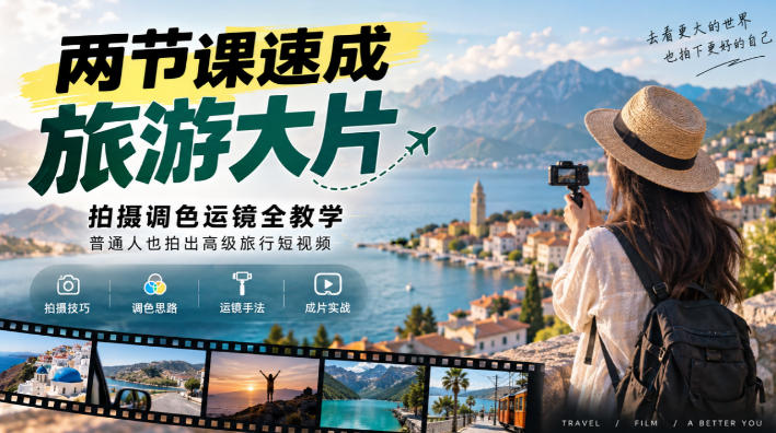 两节课速成旅游大片｜拍摄调色运镜全教学，普通人也拍出高级旅行短视频-副业网