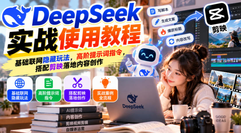 DeepSeek实战使用教程|基础联网隐藏玩法,高阶提示词指令,搭配剪映落地内容创作-副业网