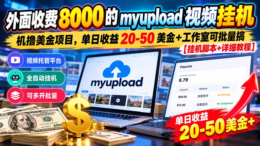 图片[2]-外面收费8000的myupload视频挂机撸美金项目，单日收益20-50美金+工作室可批量搞【挂机脚本+详细-副业网