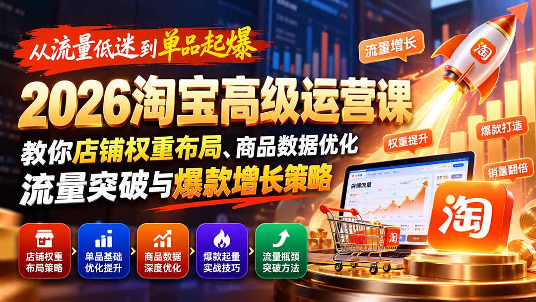 图片[2]-从流量低迷到单品起爆：2026淘宝高级运营课教你店铺权重布局、商品数据优化、流量突破与爆款增长策略-副业网
