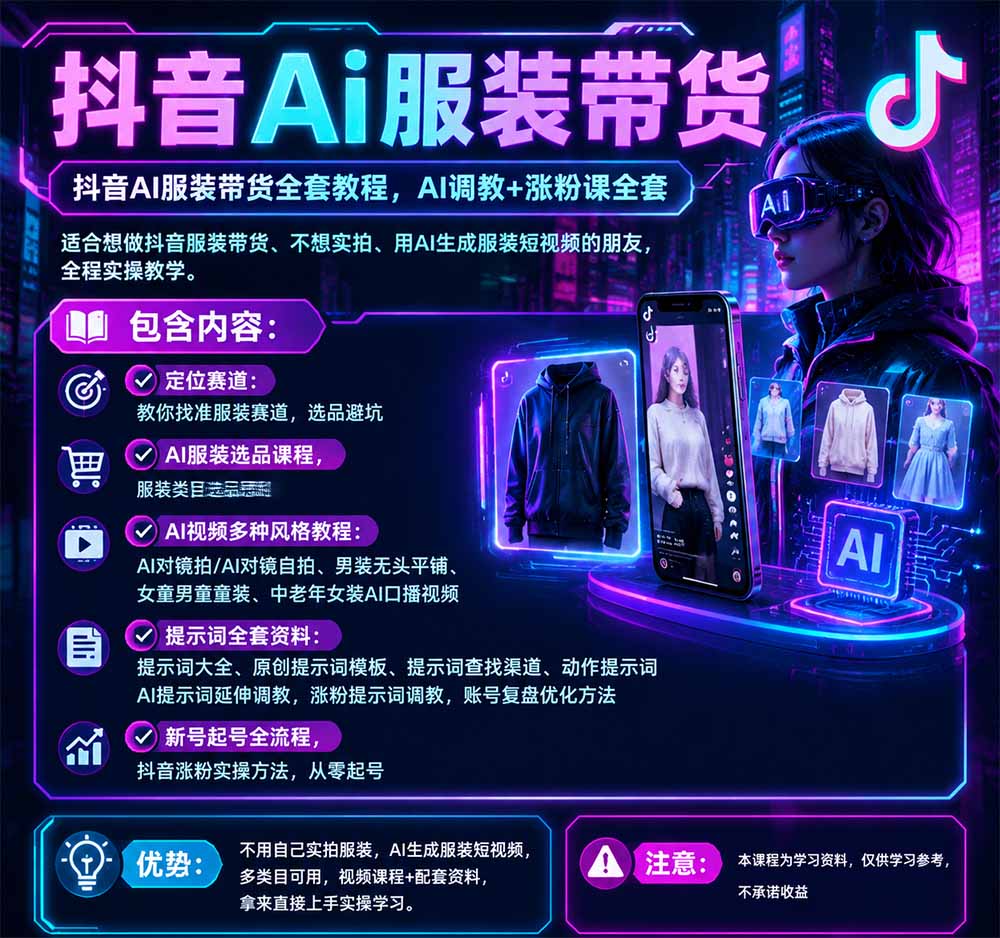 图片[2]-抖音AI服装带货全套教程，不靠真人出镜，利用AI批量制作服装带货短视频，打通选品、AI提示词调教、起号涨粉全流程-副业网
