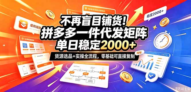 不再盲目铺货!拼多多一件代发矩阵落地攻略,提供优质货源店铺运营全流程,零基础可直接复制-副业网