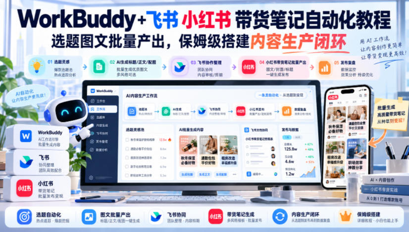 WorkBuddy+飞书小红书带货笔记自动化教程,选题图文批量产出,保姆级搭建内容生产闭环【文档】-副业网