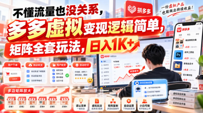 不懂流量也没关系,多多虚拟变现逻辑简单,矩阵全套玩法,日入1K+【揭秘】-副业网