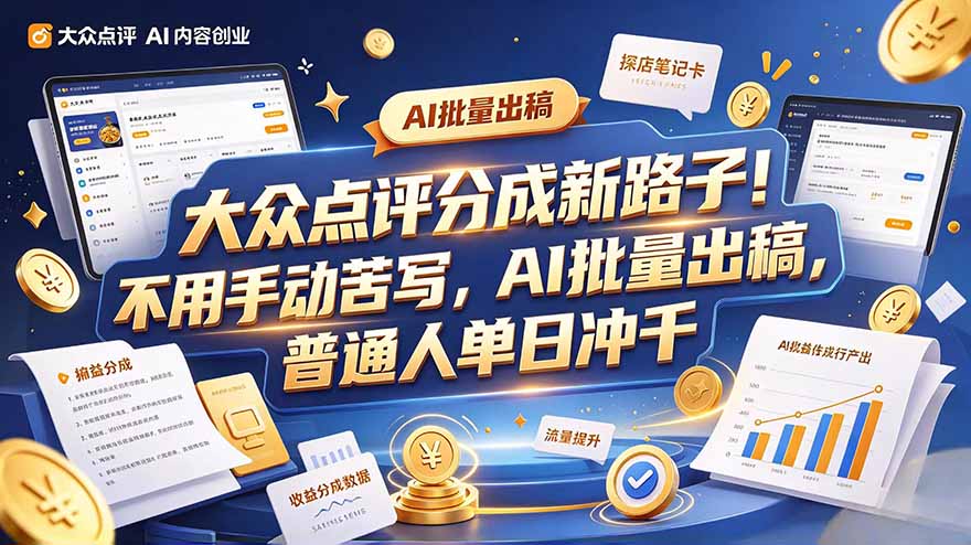 大众点评副业新玩法,工具提效解放双手,批量做笔记,单日可破千-副业网