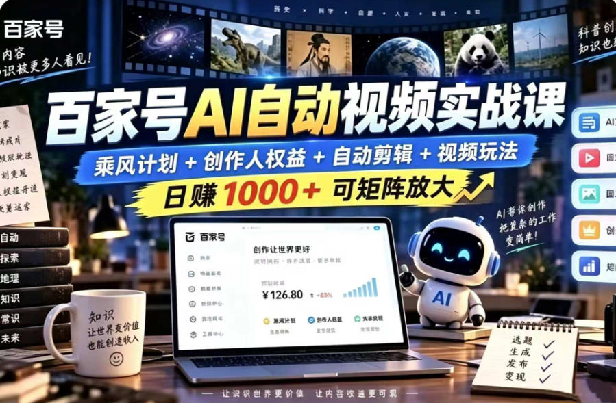 百家号自动矩阵玩法，长期可以做的项目，日入1k+，真正的睡后收入-副业网